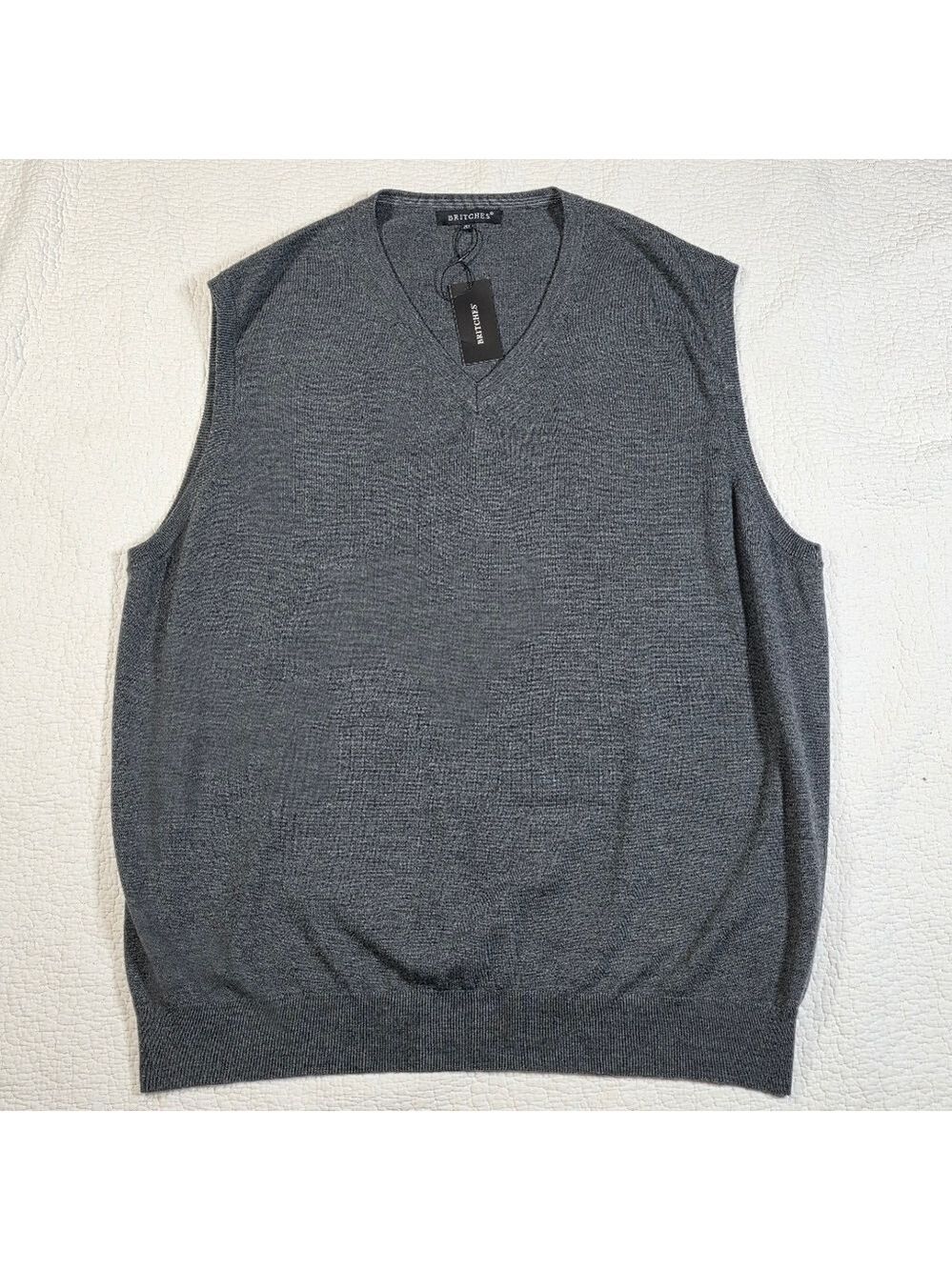 NWT Britches Gray Merino Wool Blend Classic Layering Sweater Vest